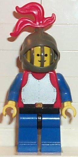 LEGO Minifigure-Breastplate - Red with Blue Arms, Blue Legs with Black Hips, Dark Gray Grille Helmet, Red Plume-Castle-CAS189-Creative Brick Builders